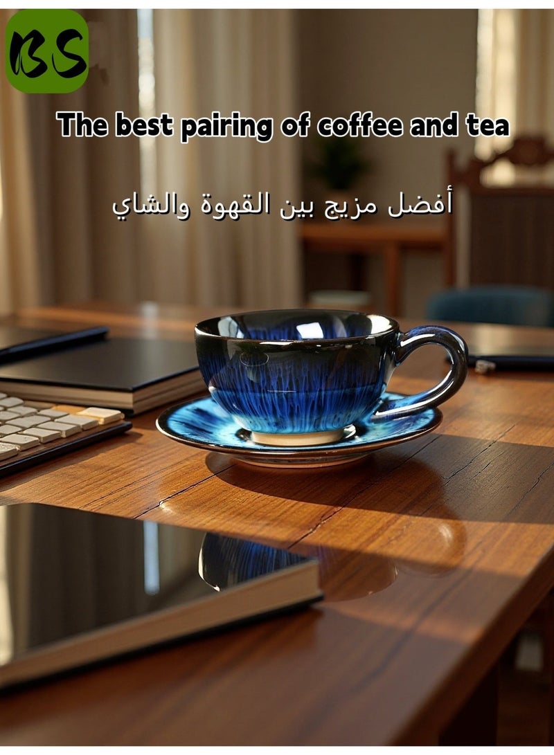 توهج شجاع طقم فناجين قهوة | فنجان شاي فاخر مع صحن، 150 مل/5 أونصة، فناجين قهوة إسبريسو للشاي والكابتشينو واللاتيه والشوكولاتة الساخنة | فنجان قهوة سيراميكي مصنوع يدويًا في الفرن | هدية فريدة لعشاق القهوة - Image 2